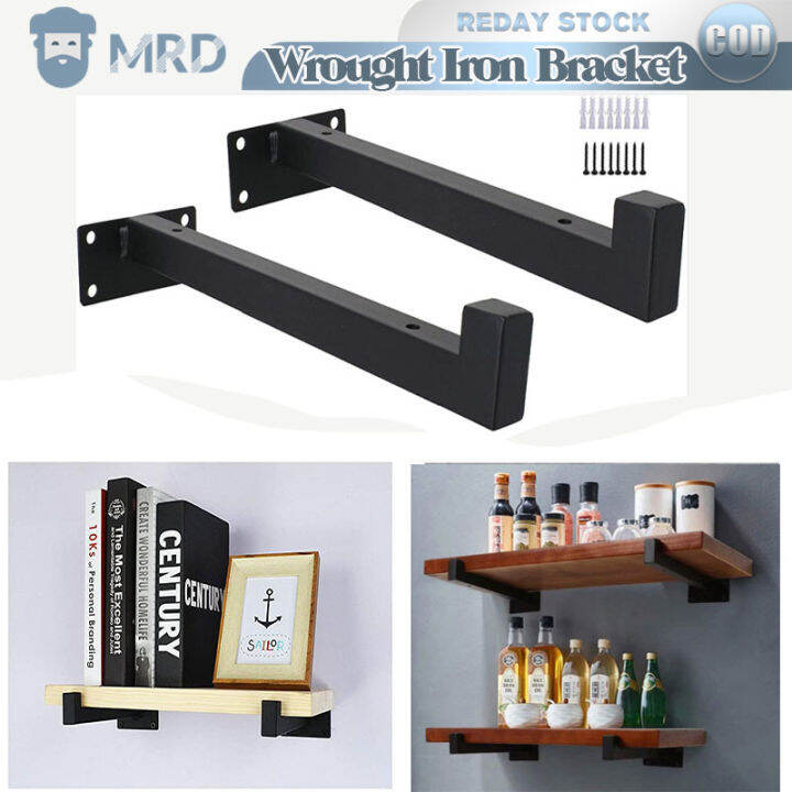 2pcs Wrought Iron Bracket Shelf Heavy Duty Industrial Iron Floating ...