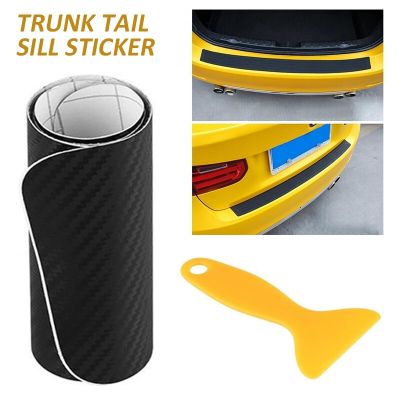 【DT】Car Rear Bumper Sill Protector Plate Trim Strip Cover Carbon Fiber Sticker with Plastic Scraper Automobile Repair Parts  hot