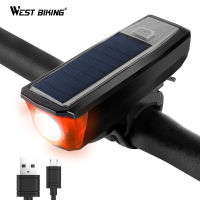 WEST BIKING 350 Lumens ไฟหน้าจักรยานพลังงานแสงอาทิตย์พร้อม Bell ไฟฉายกันน้ำ USB ชาร์จไฟฉายจักรยานไฟหน้า