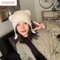 CREAMSD หมวกผ้ากำมะหยี่นุ่มน่ารักสำหรับผู้ใหญ่ผู้หญิง,หมวกหมวกฤดูหนาวหมีหมวกมีหู Topi Pelindung Telinga สำหรับฤดูหนาว