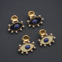 European Niche Design Devil Eye Enamel Stone Earrings ชุบ 24K ต่างหูมุกโบราณงานฝีมือทองเก่า .