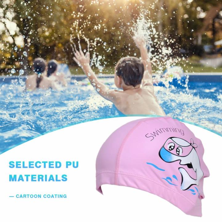 ฝาป้องกันว่ายน้ำลายการ์ตูนสำหรับเด็ก-สินค้ามาใหม่หมวกว่ายน้ำยืดหยุ่นกันน้ำนุ่มสบายเป็นมิตรกับสิ่งแวดล้อมสำหรับกีฬาทางน้ำ