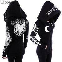 Women Black Gothic Wizard Cosplay Hoodie Sweatshirt Medieval Steampunk Sheep Head Moon Printed Zipper Hoodie Outwear For Women