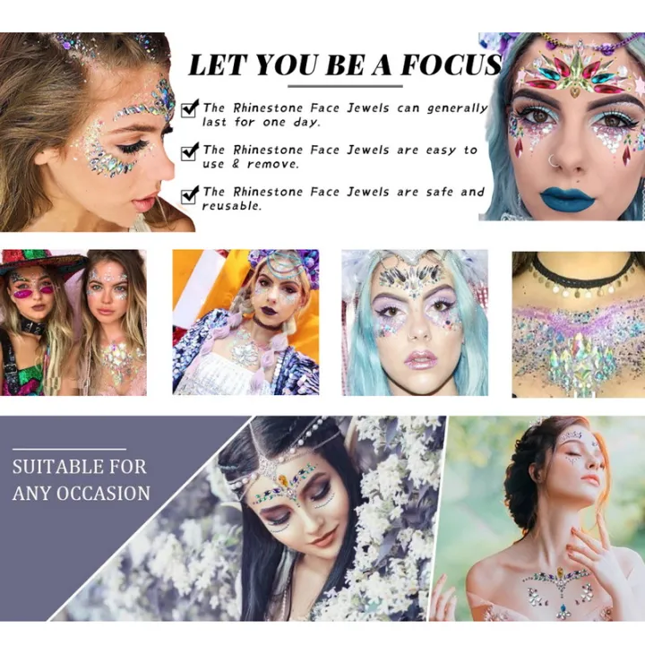 Mermaid Face Gems Glitter, Crystal Stickers Fashion Temporary Tattoo, Party Rhinestone  Rave Festival Jewelry Glitter, Stick on Eye Face Body Make Up | Lazada PH