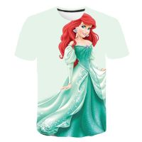 Mermaid T-Shirts Cartoon 3D Printing Girls O-Collar Fashion T Shirts Kids Ariel Princess Tops Clothing Disney Series Casual Tees