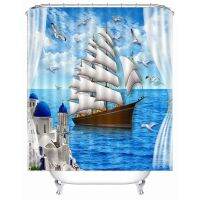 Simulation 3D Seaview Natural Scenery Waterproof Shower Curtain Drapes of B