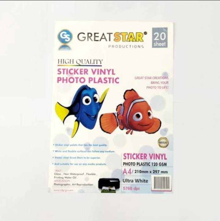 Kertas Sticker Vinyl Photo Plastik Great Star 120gsm A4 Per Pak Isi 20