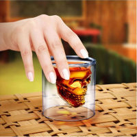 Transparent Skull Cup Double Glass Beer Whiskey Vodka Wine Water Champagne Cocktail Wine Glass Coffee Milk Mug [8 pcs set] 250ML