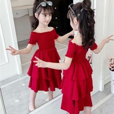 New Summer Girls Dress Chiffon Strapless Princess Dresses One-shoulder Prom Girls Dresses for Kids 12 10 8 7 6 5 4 3 2 Years Old