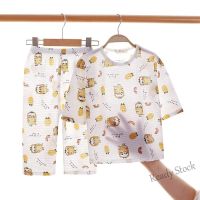 【Ready Stock】 ∈ C22 Spot 80-150 childrens cotton pajamas home clothes set summer baby air conditioning clothes set thin leisure home clothes fashion cartoon set childrens seven sleeve seven pants two-piece set