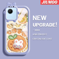 JIUMOO เคสสำหรับ Realme C30 C30s Narzo 50i Prime เคสรูปโบว์กระต่ายน้อยมอนสเตอร์สีส้มเคสนิ่มทนต่อการเสียดสีเคสโทรศัพท์โปร่งใสฝาครอบป้องกันเลนส์กล้องถ่ายรูป TPU ซิลิกาเจล