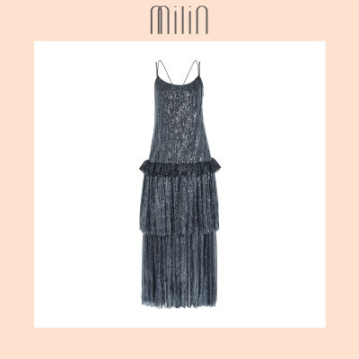 [MILIN] Ruched sequin maxi dress ชุดเดรสสายเดี่ยวยาวผ้าเลื่อมแต่งชายเลเยอร์ Pangula Dress