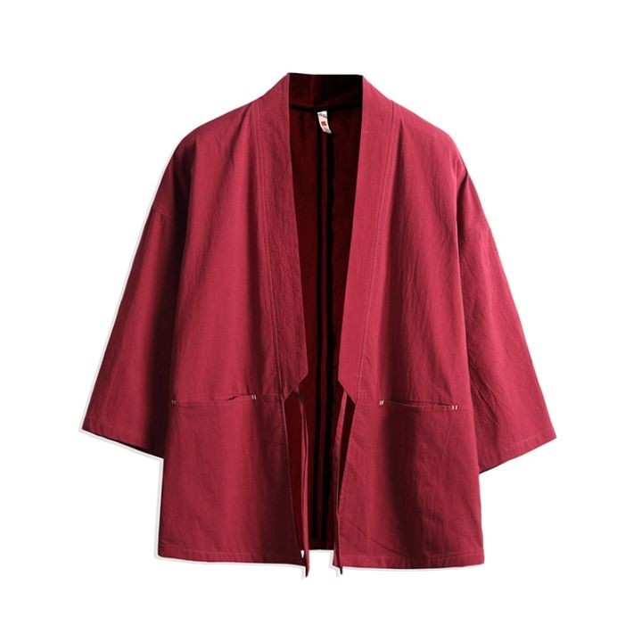 เสื้อคาร์ดิแกน-kimono-ญี่ปุ่นฮาราจูกุผู้ชายกิโมโนผ้าฝ้ายสำหรับเด็กแดง-haori-yukata-แบบดั้งเดิมเสื้อผ้าซามูไรญี่ปุ่น5xl-ขนาดพิเศษ