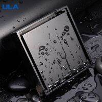 ULA Invisible Square Bathroom Tile Black Floor Drains Stainless Steel Linear Anti-Odor Shower Drain 10x10cm Bathroom Sink Drain