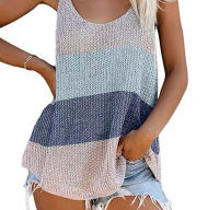 Sexy Tank Tops Summer Women Knit Vest Color Collision O-Neck Sleeveless V Neck Camis Tops Female Casual Loose Camisole Plus Size