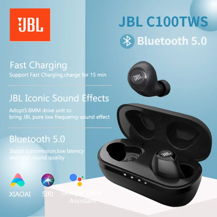 Jbl C100 Wireless Bluetooth Headphones Tws Stereo Earbuds Bass Sound