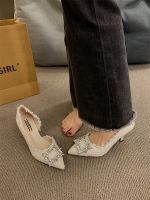 ✽☒❃ Rhinestone square buckle single shoes womens 2023 new spring and autumn temperament all-match French pointed-toe stiletto high-heeled bridesmaid shoes