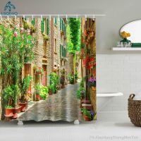 Garden Flower Plant Country Road Creek Shower Curtains Bathroom Curtain Frabic Waterproof Polyester Bath Curtain with Hooks