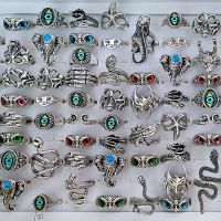 Wholesale Bulk lots 50pcs Punk Rock Top Mix Retro Silver Ring Animal Eyes Snakes Hiphop Men Ring Vintage Women Jewelry