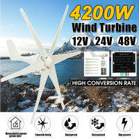 4200W 12V/24/48V เครื่องกำเนิดไฟฟ้าแบบกังหันลมแนวนอนใบมีด6ใบสำหรับสวน + มี/ไม่มีตัวควบคุม