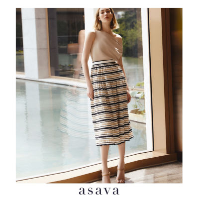 [asava aw22] Stripe flared skirt กระโปรงผู้หญิง เอวสูง ปลายบาน พิมพ์ลายทาง จับรูด