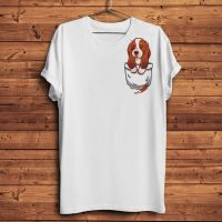 Cute Basset Hound Dog Puppy In Pocket Funny Tshirt Men White T Shirt Cool Tee