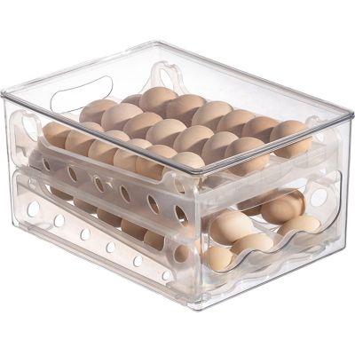 2 Layer Sliding Egg Storage Box Clear Plastic Egg Organizer Bin Kitchen Storage Box for Fridge