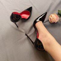 Side empty 2022 new patent leather sexy high-heeled shoes women with temperament pointed joker black women work order shoes