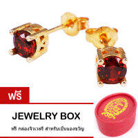 Tips Gallery ต่างหู เงินแท้ 925 หุ้ม ทองคำแท้ 24 K  เพชร CZ  Ruby Red 1ct  รุ่น Diamond solitaire design TES384 ส่งฟรี พร้อมกล่องของขวัญดีไซน์น่ารัก