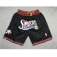 เสื้อคุณภาพสูง 【Feb】 ₪ [PANT] IVERSON NBA Philadelphia 76ers black big SIXERS embroidery logo regular season basketball shorts pants