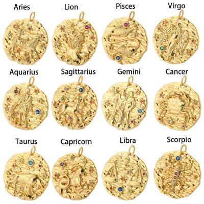 {LTATA- temperament}12 Constellation Zodiac Charms สำหรับเครื่องประดับทำอุปกรณ์ Gold เหรียญจี้ Diy สร้อยคอสร้อยข้อมือต่างหู Accessories