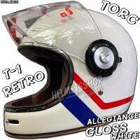 TORC T-1 RETRO FULL FACE GLOSS WHITE ALLEGIANCE [ แว่นชั้นเดียว ] [ นวมถอดซักได้ ] [ มีช่องเว้า ]