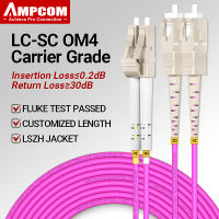 AMPCOM OM4 LC To SC UPC สายแพทช์ไฟเบอร์ออปติกมัลติโหมดเพล็กซ์ MMF 50/125μm 40Gbps โค้งงอสายไฟเบอร์ออปติก2.0มม.