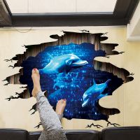 Newest 3D Broken Wall Floor Sticker Waterproof Blue Phantom Dolphin Wall Sticker For Kids Rooms Home Decor Roof Art Mural Poster