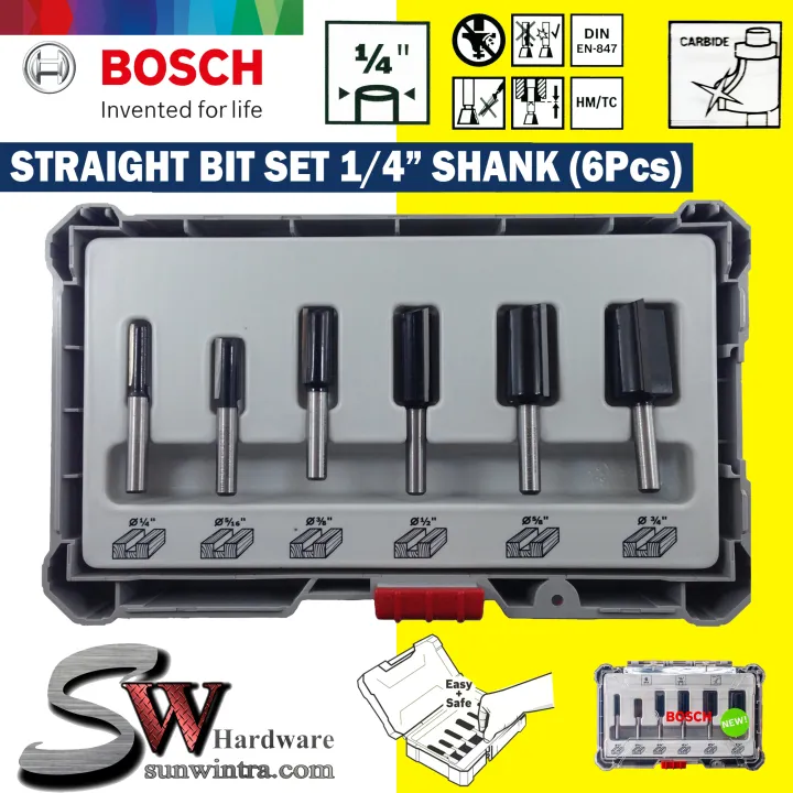 Bosch STRAIGHT ROUTER BIT SET 1/4" Shank (6Pcs) 2607017467 Lazada
