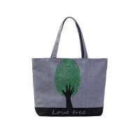 IN THE BAGS กระเป๋าผ้า กระเป๋าผ้าแคนวาสเกรดพรีเมี่ยม มีซิป 2 จุด ลาย ต้นไม้ Love tree สีเทา