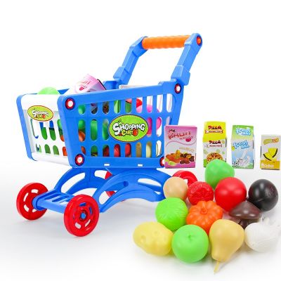 รถเข็นขายของจำลองของเล่นสำหรับเด็กชุดแบบจำลองผลไม้และผักขนาดเล็กของเล่นรถเข็นซุปเปอร์มาร์เก็ต XPY