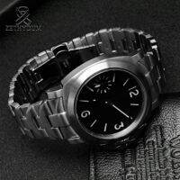 แถบคาดสแตนเลส24มม. นาฬิกาหรูสายสีดำสำหรับ Panerai PAM 111 441สแตนเลสสายรัดผีเสื้อ