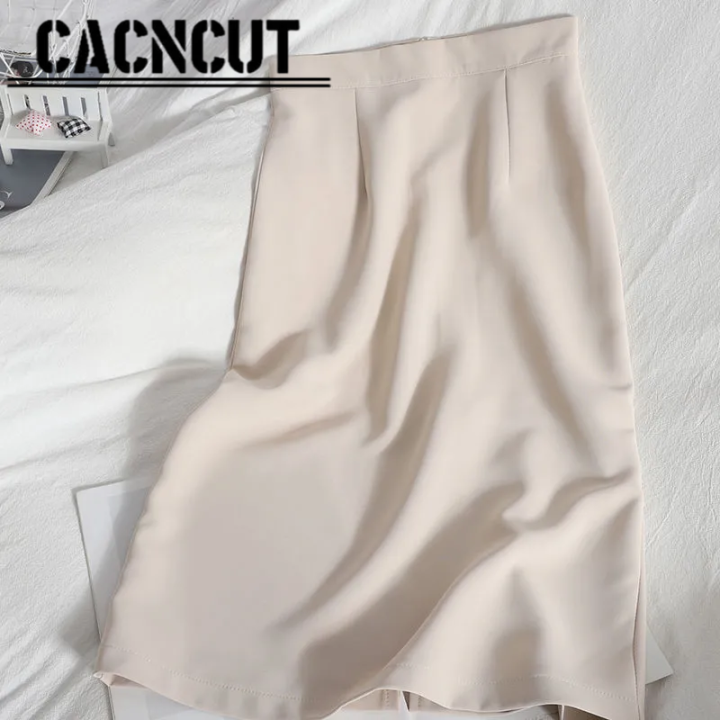 กระโปรง-cacncut-มีซับใน-สำหรับฤดูร้อน2023ขนาดเล็กใหม่กระโปรงสีชมพูกระโปรงยาวปานกลางทรงสลิมกระโปรงไม่มีขอบ