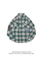 Street retro color matching plaid long-sleeved shirt men and women trendy brand loose couple casual all-match shirt 【BYUE】