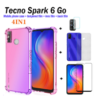 4in1สำหรับ Tecno Spark 6 Go เคสโทรศัพท์ Tecno Camon 16กรณี Infinix Hot 8สมาร์ท4สมาร์ท5กระจกเทมเปอร์สีสี่มุม Anti-Fall โทรศัพท์มือถือเคสโทรศัพท์ + ฟิล์มด้านหลัง + กระจกเทมเปอร์ฟิล์มแก้ว + ฟิล์มเลนส์