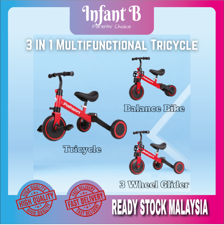 Kids 3 in 1 Multifunctional Tricycle Balance Bike 3 Wheel Glider