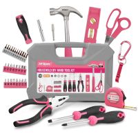 (RUIO)Hi-Spec 42Pc Pink Multi-Tool Sets Household Repair Tool Set Hand Tool Drill Bits Extrator Hammer With Tool Box Set For Women