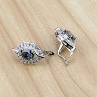 Silver 925 Jewelry Mystic Rainbow Fire Cubic Zirconia Earrings White CZ Earring For Women Free Gift Box