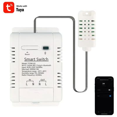 Tuya Smart WiFi Switch 3000W 16A 94x57x32mm Wireless Thermostat Temperature And Humidity Monitoring With Energy Consumption Monitor