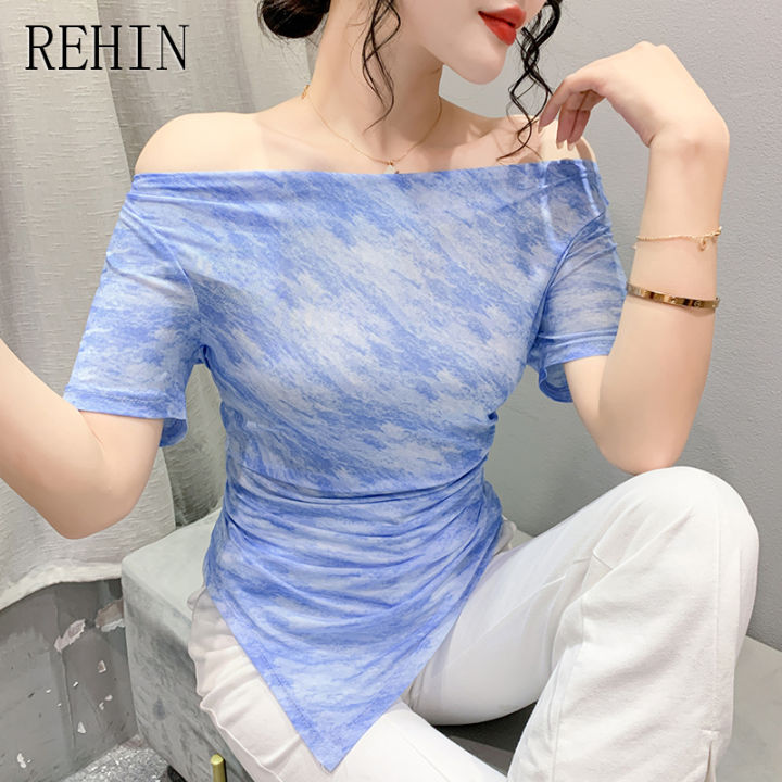 rehin-เสื้อยืดผู้หญิงแขนสั้นพิมพ์ลายหมึก-เสื้อไม่เหมือนใครแฟชั่นใหม่ฤดูร้อน