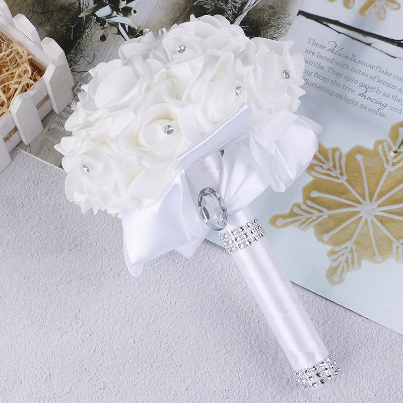 Crystal Roses Pearl Bridesmaid Wedding Bouquet Bridal Artificial Silk Flowers  G 