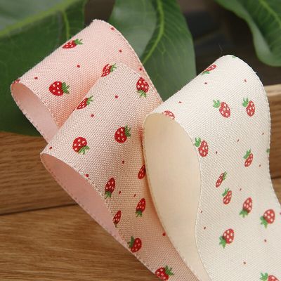 5 Yards 25 38mm Strawberry Print Webbing with Imitation Cotton and Linen Ribbon for DIY Bow Hair Clothing Accessories Gift Wrap Gift Wrapping  Bags