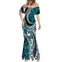 Polynesian Puletasi Samoan Prom Dresses 2022 Casual Floral Long Dress Off Shoulder Maxi Summer Beach Mermaid Skirt