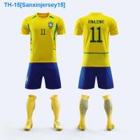 ﹍☼◎ Sanxinjersey15 2002 Brazil No. 9 Ronaldo Retro Jersey Soccer Suit Boys and Children Customized Game Training Uniform